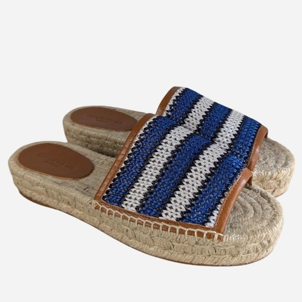 Lafayette 148 New York Raffia Espadrille Slide Cobalt Multi Size 39.5 / 9 - Picture 8 of 8